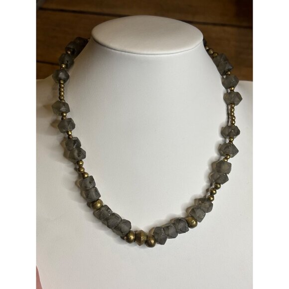 Vintage-Style Gray & Gold Beaded Necklace With Toggle Clasp 24-Inch Handmade Sta - Picture 9 of 9